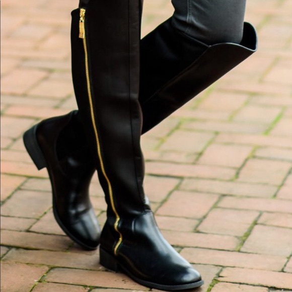 black and gold over the knee boots